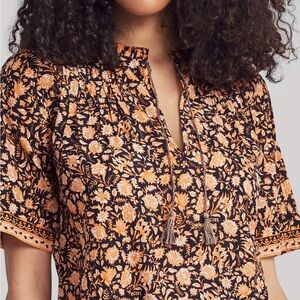 Faherty Black and Orange Floral Blouse